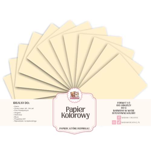 Papier Ksero Kolorowy Krem śmietankowy A5 80g 100 arkuszy, MaDam Creative