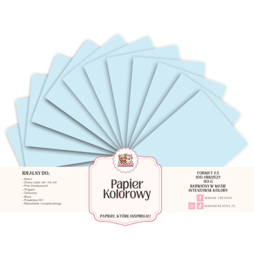 Papier Ksero Kolorowy Błękit porcelanowy A5 80g 100 arkuszy, MaDam Creative