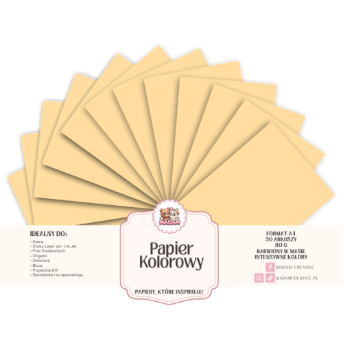 Papier Ksero Kolorowy Beż waniliowy A4 80g 50 arkuszy, MaDam Creative