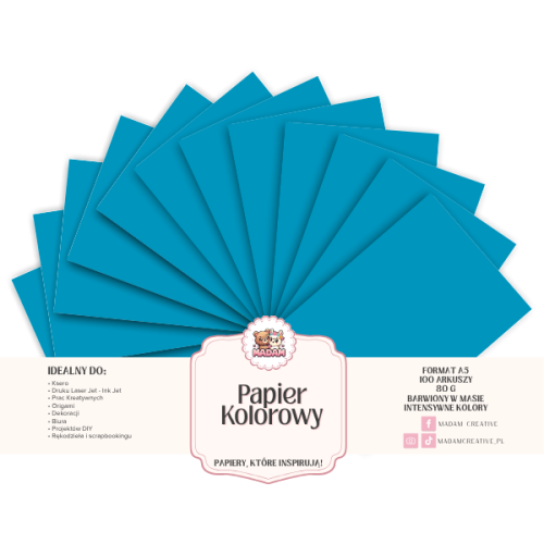 Papier Ksero Kolorowy Niebieski morski A5 80g 100 arkuszy, MaDam Creative