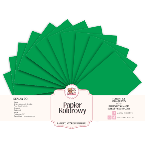 Papier Ksero Kolorowy Zieleń klasyczna A5 80g 100 arkuszy, MaDam Creative