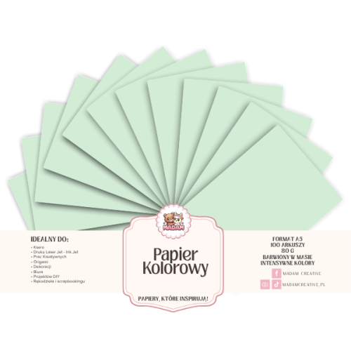 Papier Ksero Kolorowy Miętowy jasny A5 80g 100 arkuszy, MaDam Creative
