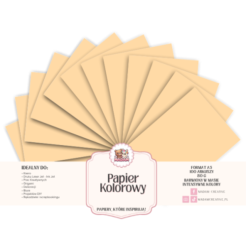 Papier Ksero Kolorowy Beż piaskowy A5 80g 100 arkuszy, MaDam Creative