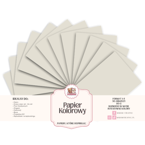 Papier Ksero Kolorowy Szaro-beżowy (gołębi ecru) A4 80g 50 arkuszy, MaDam Creative
