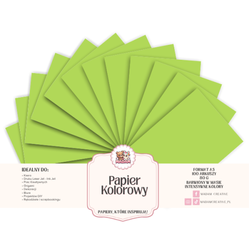 Papier Ksero Kolorowy Zieleń limonkowa A5 80g 100 arkuszy, MaDam Creative