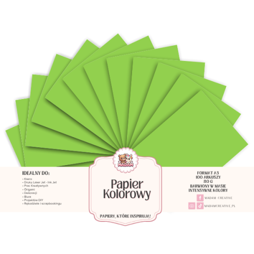 Papier Ksero Kolorowy Zieleń jabłkowa A5 80g 100 arkuszy, MaDam Creative