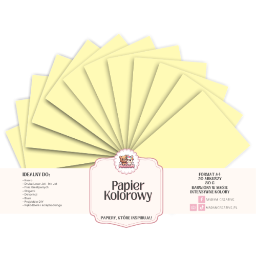 Papier Ksero Kolorowy kremowy A4 80g 50 arkuszy, MaDam Creative