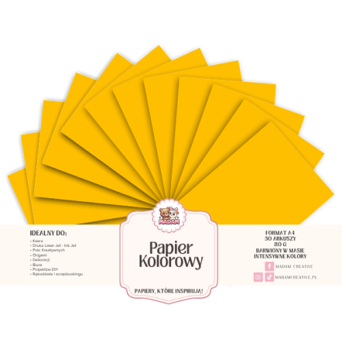 Papier Ksero Kolorowy Żółty miodowy A4 80g 50 arkuszy, MaDam Creative