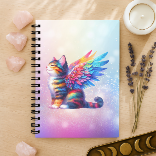 Notes A5 w kropki 80 kartek Kot Tęczowe Skrzydła Pastelowy MaDam Creative