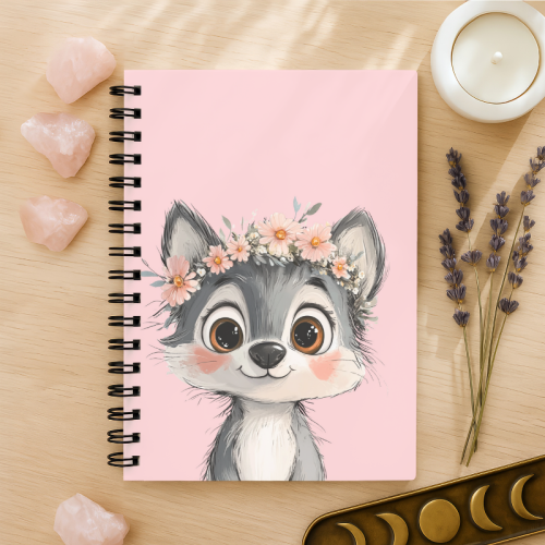 Notes A5 w kropki 80 kartek Wilczek w Wianku Różowe Kwiaty MaDam Creative