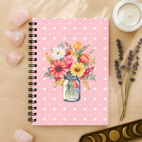 Notes A5 w kropki 80 kartek Kwiaty w Słoiku Różowy Pastelowy MaDam Creative