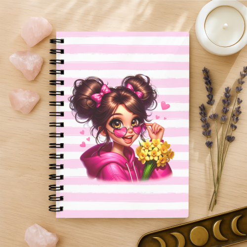 Notes A5 w kratkę 80 kartek Dziewczyna z Kwiatami Różowa Bluza MaDam Creative