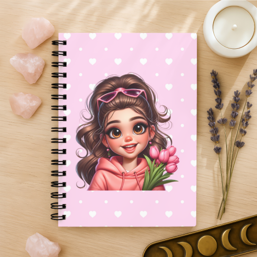 Notes A5 gładki 80 kartek Dziewczyna z Tulipanami Różowe Serduszka MaDam Creative