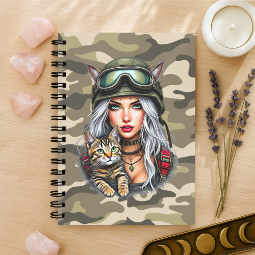 Notes A5 w kratkę 80 kartek Dziewczyna z Kotem Militarne Boho MaDam Creative