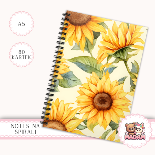 Notes A5 w kropki 80 kartek Słoneczniki Letni Wzór Kwiatowy MaDam Creative