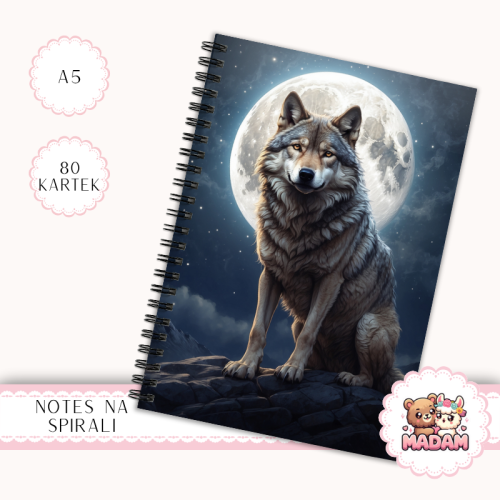 Notes A5 w kratkę 80 kartek Wilk przy Pełni Księżyca MaDam Creative