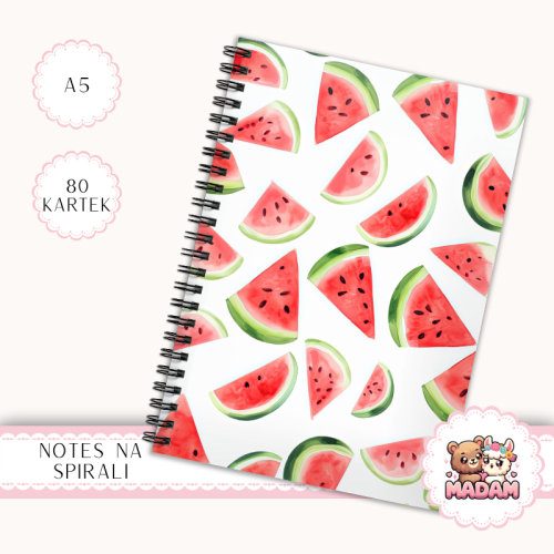 Notes A5 w kropki 80 kartek Arbuzowy Wzór Letni Owocowy MaDam Creative
