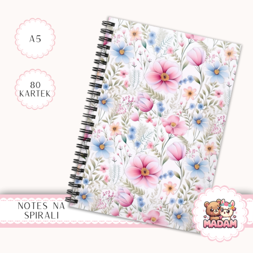 Notes A5 gładki 80 kartek Kwiaty Pastelowy Wzór Akwarelowy MaDam Creative