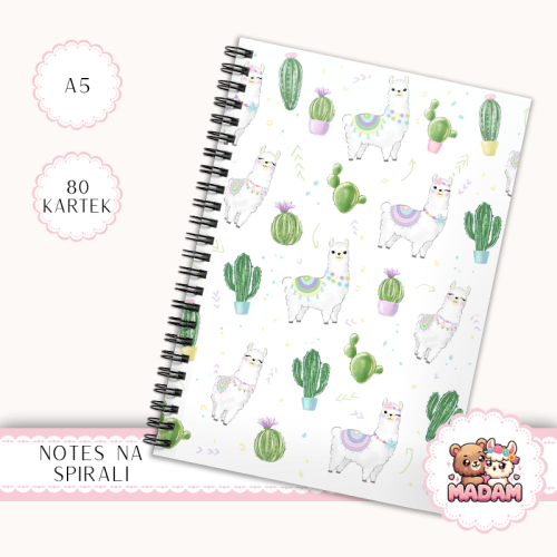 Notes A5 w kropki 80 kartek Lama i Kaktusy Pastelowy Wzór MaDam Creative