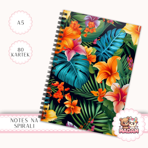Notes A5 w kropki 80 kartek Kwiaty Tropikalne Liście Egzotyczne MaDam Creative