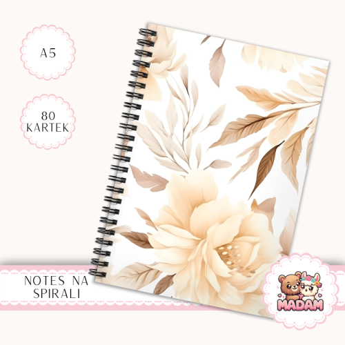 Notes A5 w kropki 80 kartek Beżowe Kwiaty Boho Elegance MaDam Creative