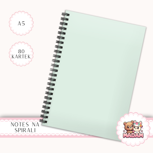 Notes A5 w kratkę 80 kartek Jednokolorowy Pastelowy Pudrowy Miętowy MaDam Creative