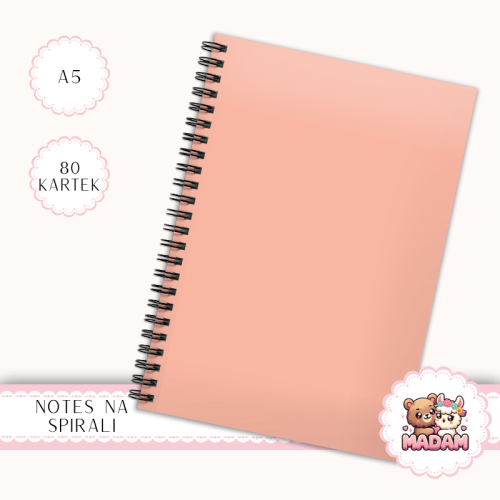 Notes A5 w kratkę 80 kartek Jednokolorowy Pastelowy Łososiowy MaDam Creative