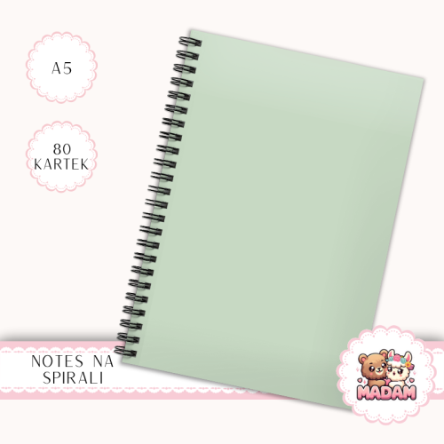 Notes A5 gładki 80 kartek Jednokolorowy Pastelowy Zielony Szałwiowy MaDam Creative