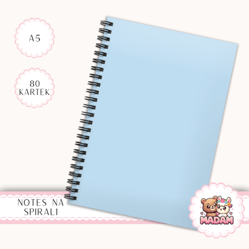 Notes A5 w kratkę 80 kartek Jednokolorowy Pastelowy Błękitny MaDam Creative