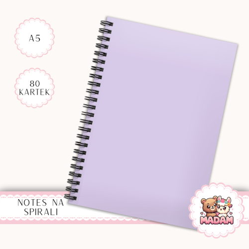 Notes A5 w kratkę 80 kartek Jednokolorowy Pastelowy Lawendowy MaDam Creative