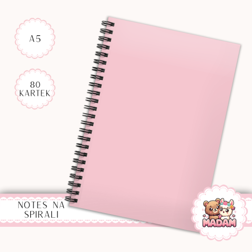 Notes A5 w kropki 80 kartek Jednokolorowy Pastelowy Róż MaDam Creative