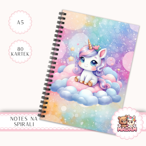 Notes A5 w kropki 80 kartek Jednorożec na Chmurce Pastelowy MaDam Creative