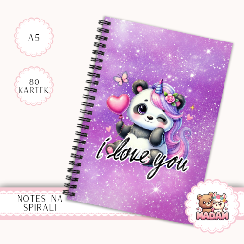 Notes A5 w kopki 80 kartek Panda I Love You Serduszko MaDam Creative