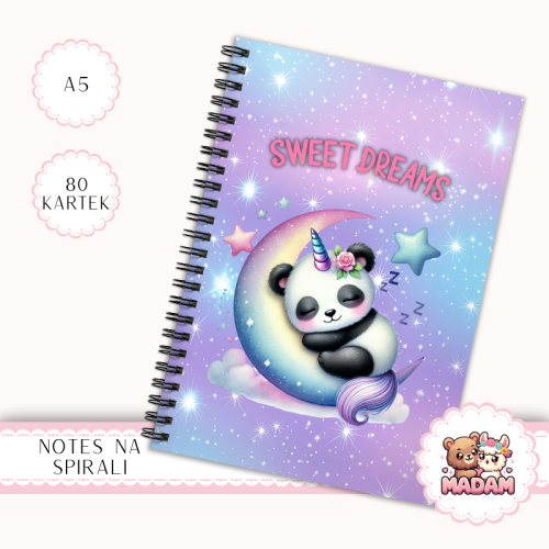 Notes A5 w kropki 80 kartek Sweet Dreams Panda Jednorożec MaDam Creative