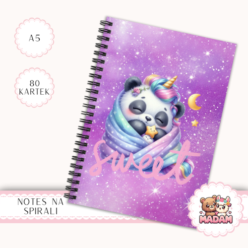Notes A5 w kratkę 80 kartek Sweet Panda Jednorożec Pastelowy MaDam Creative
