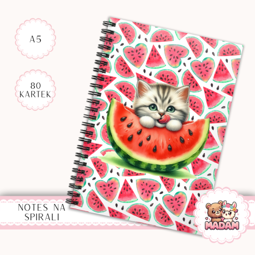 Notes A5 w kropki 80 kartek Kot z Arbuza Owocowy Pastelowy MaDam Creative