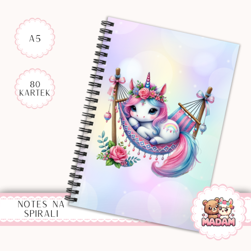 Notes A5 w kropki 80 kartek Jednorożec w Hamaku Pastelowy MaDam Creative