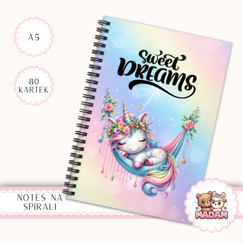 Notes A5 w kropki 80 kartek Sweet Dreams Jednorożec Tęczowy MaDam Creative