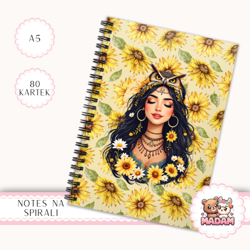 Notes A5 w kropki 80 kartek Dziewczyna w Słonecznikach Boho MaDam Creative