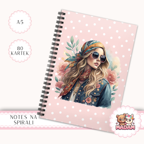Notes A5 w kropki 80 kartek Styl Boho Dziewczyna z Kwiatami MaDam Creative