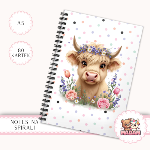 Notes A5 w kratkę 80 kartek Krówka w Kwiatach Polne Kwiaty MaDam Creative