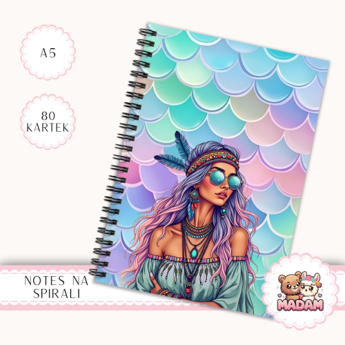 Notes A5 w kropki 80 kartek Boho Mermaid Dziewczyna w Turkusie MaDam Creative
