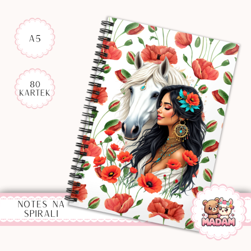 Notes A5 w kratkę 80 kartek Kobieta z Koniem i Makiem Boho MaDam Creative