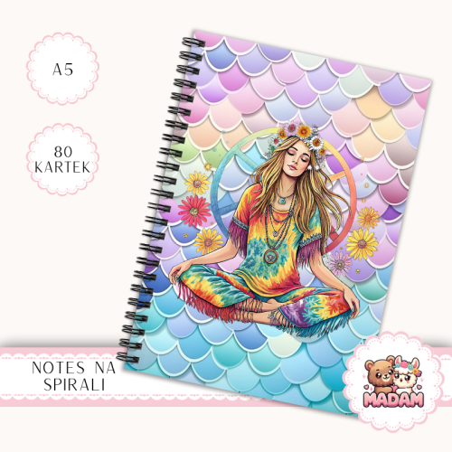 Notes A5 w kratkę 80 kartek Dziewczyna Yoga Mandala Pastelowa MaDam Creative
