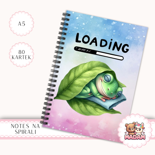 Notes A5 w kropki 80 kartek Żabka Loading Funny Pastelowy MaDam Creative