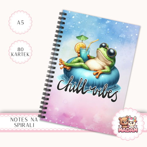Notes A5 w kropki 80 kartek Żaba Chill Vibes Tropikalny MaDam Creative