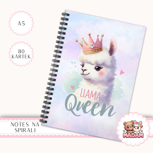 Notes A5 w kratkę 80 kartek Lama Queen Korona Pastelowa MaDam Creative