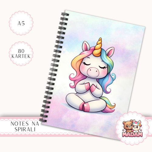 Notes A5 w kropki 80 kartek Jednorożec Medytujący Pastelowy MaDam Creative