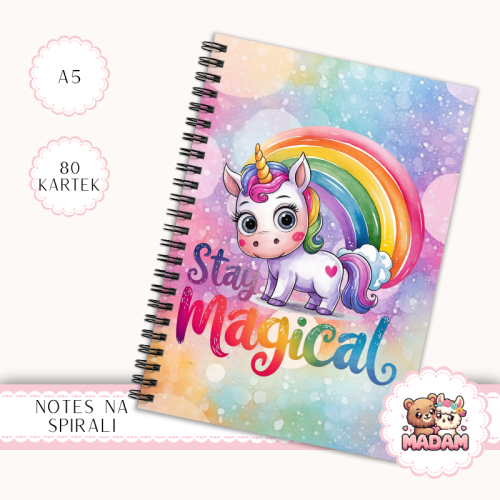 Notes A5 w kropki 80 kartek Stay Magical Jednorożec Tęcza MaDam Creative