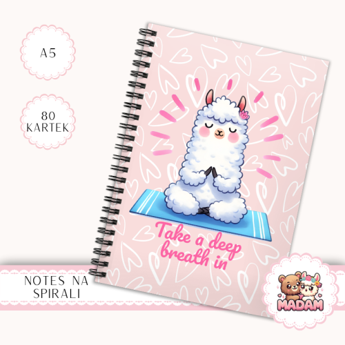 Notes A5 w kropki 80 kartek Lama Yoga Take a Deep Breath MaDam Creative